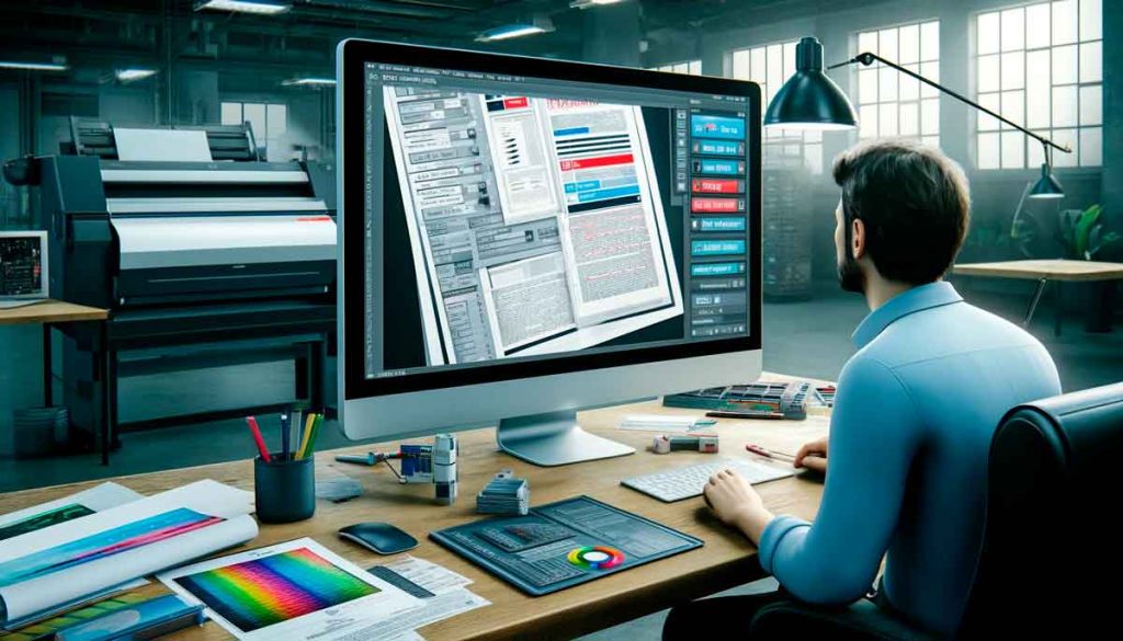 Revisión de PDF en pantalla de computadora con Enfocus PitStop para impresión perfecta