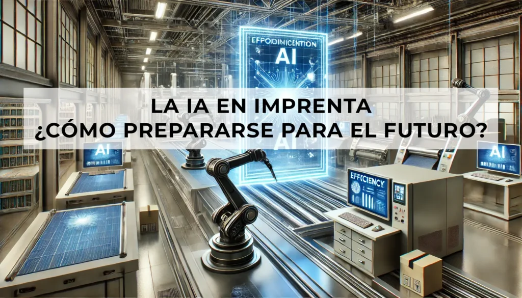 Representación abstracta de la IA optimizando procesos en una imprenta.