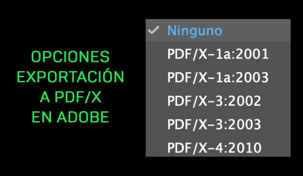 Opciones de exportación a PDF/X en Adobe para preparar arte final para imprenta